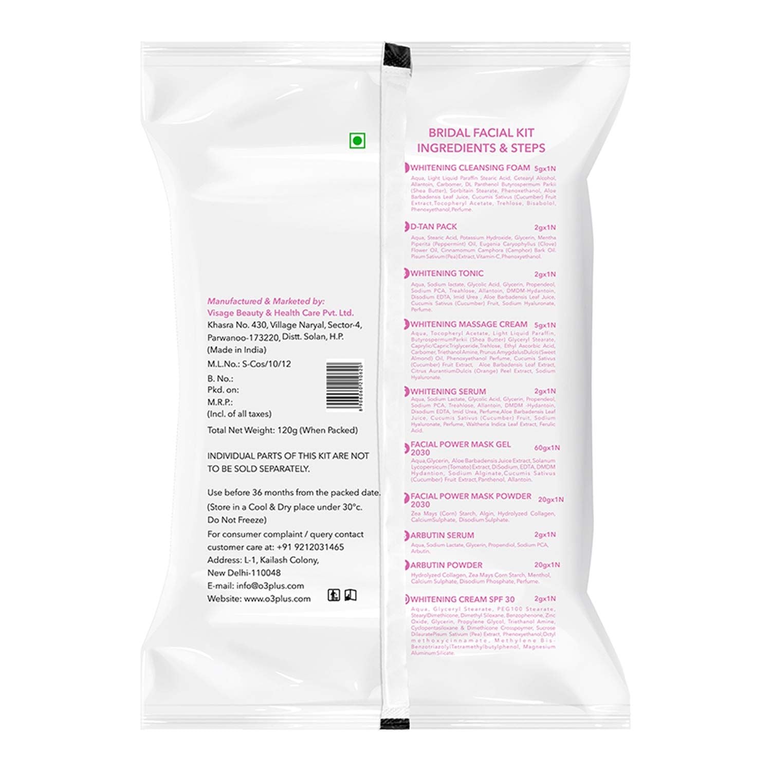 O3+ professional Radiant & Glowing Bridal Facial Kit for Bridal Beauty Bliss | Single-Use (120g) - Pinkbliss