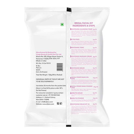 O3+ professional Radiant & Glowing Bridal Facial Kit for Bridal Beauty Bliss | Single-Use (120g) - Pinkbliss