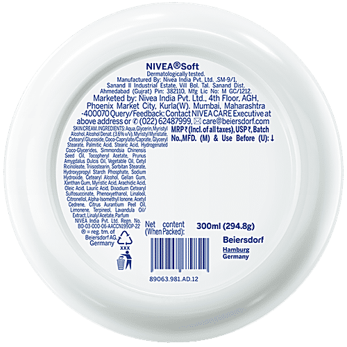 Nivea Soft Light Moisturizer for Face, Hand & Body, Non-Sticky Cream with Vitamin E & Jojoba Oil (300ml) - Pinkbliss