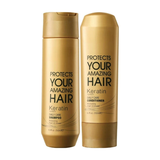 Luxliss Professional Keratin Daily Care Conditioner 200ml & Shampoo 250ml - Gold edition - Pinkbliss