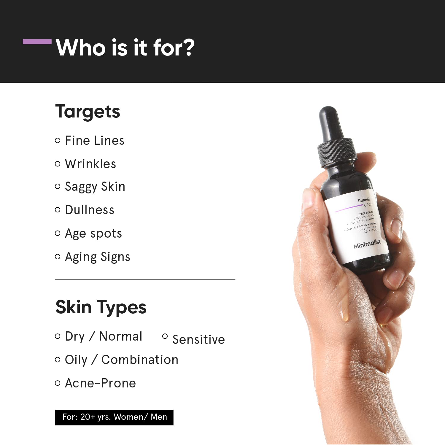 Minimalist 0.3% Retinol Face Serum For Anti Aging For Beginners 30 ml | Night Face Serum With Retinol & Q10 To Reduce Fine Lines & Wrinkles - Pinkbliss