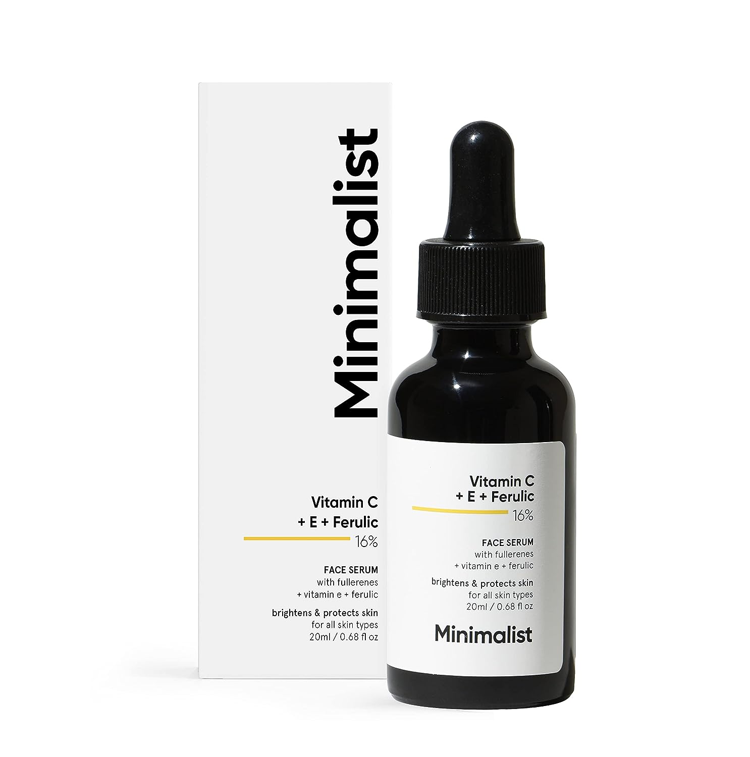 Minimalist 16% Vitamin C Face Serum (Advanced) 20ml With Vit E, & Ferulic Acid For Glowing Skin | Advanced Brightening Formula With Power of Vit C & E, Ferulic Acid & Fullerenes - Pinkbliss