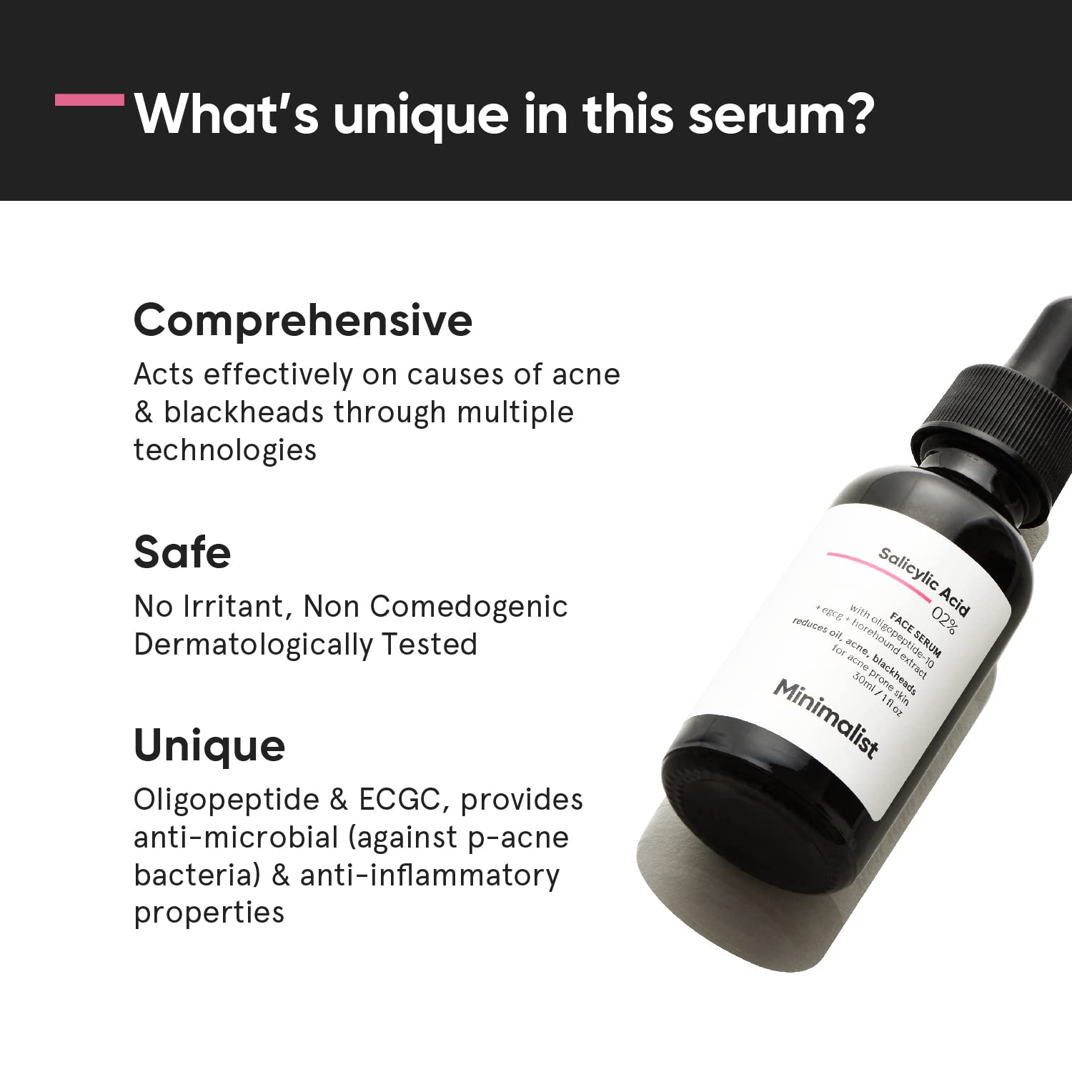 Minimalist 2% Salicylic Acid Serum For Acne, Blackheads & Open Pores 30ml | Reduces Excess Oil & Bumpy Texture | BHA Based Exfoliant for Acne Prone or Oily Skin - Pinkbliss