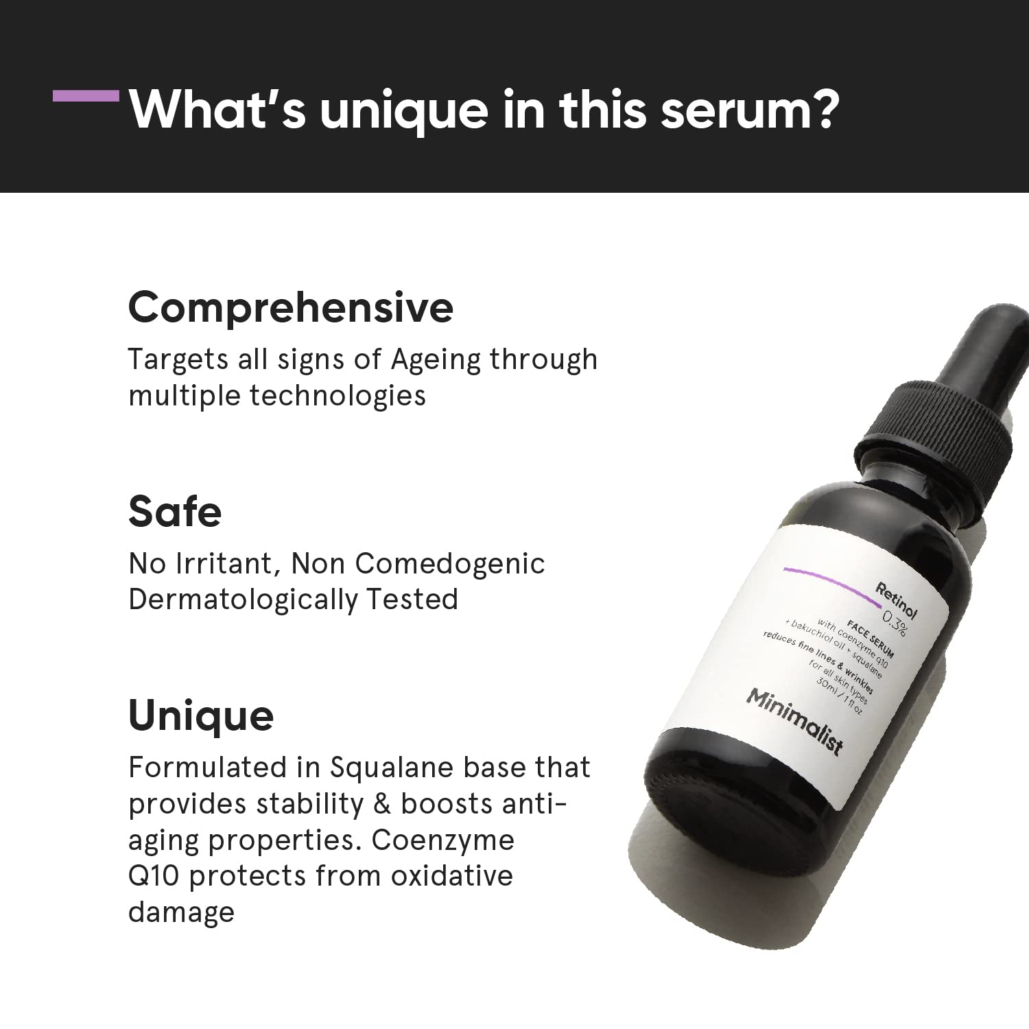 Minimalist 0.3% Retinol Face Serum For Anti Aging For Beginners 30 ml | Night Face Serum With Retinol & Q10 To Reduce Fine Lines & Wrinkles - Pinkbliss
