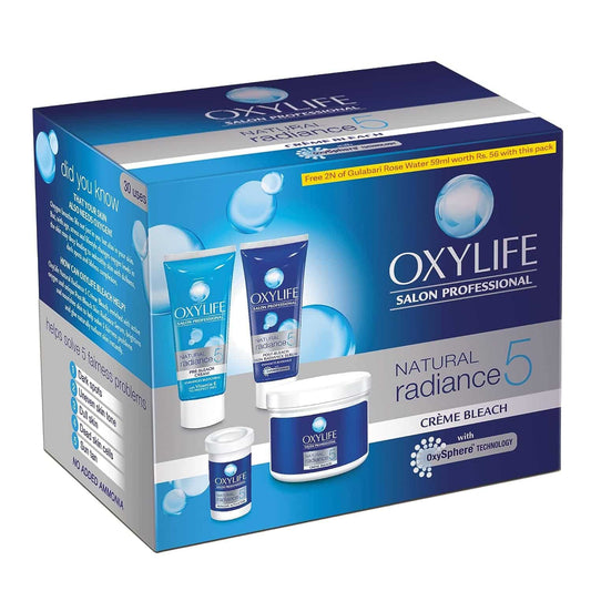 Oxylife Salon Professional Natural Radiance 5 creme Bleach, 310g With Oxysphere Technology For Radiant & Even Skin Tone, Vitamin E & Glycerine, Fights 5 Skin Problems - Pinkbliss