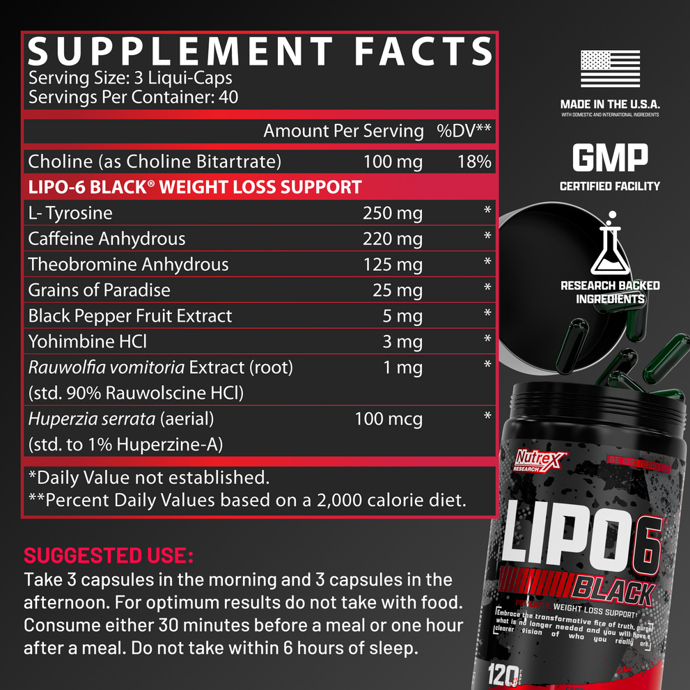 Nutrex Research Lipo 6 Black Powerful Weight Loss Support – 120 Capsules - Pinkbliss