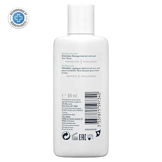 CeraVe Foaming Cleanser For Normal To Oily Skin (88ml) - Dermatologist-Developed Facewash | Non-Comedogenic And Fragrance-Free Cleansers For Acne-Prone Skin - Pinkbliss