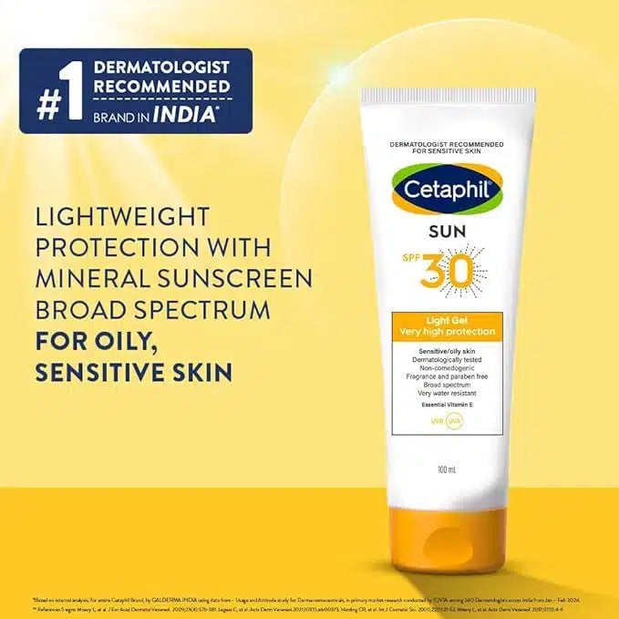 Cetaphil SUN Spf 30 Light Gel Very High Protection Sunscreen 100ml (Sensitive/ Oily Skin) - Pinkbliss