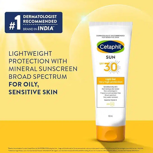 Cetaphil SUN Spf 30 Light Gel Very High Protection Sunscreen 100ml (Sensitive/ Oily Skin) - Pinkbliss
