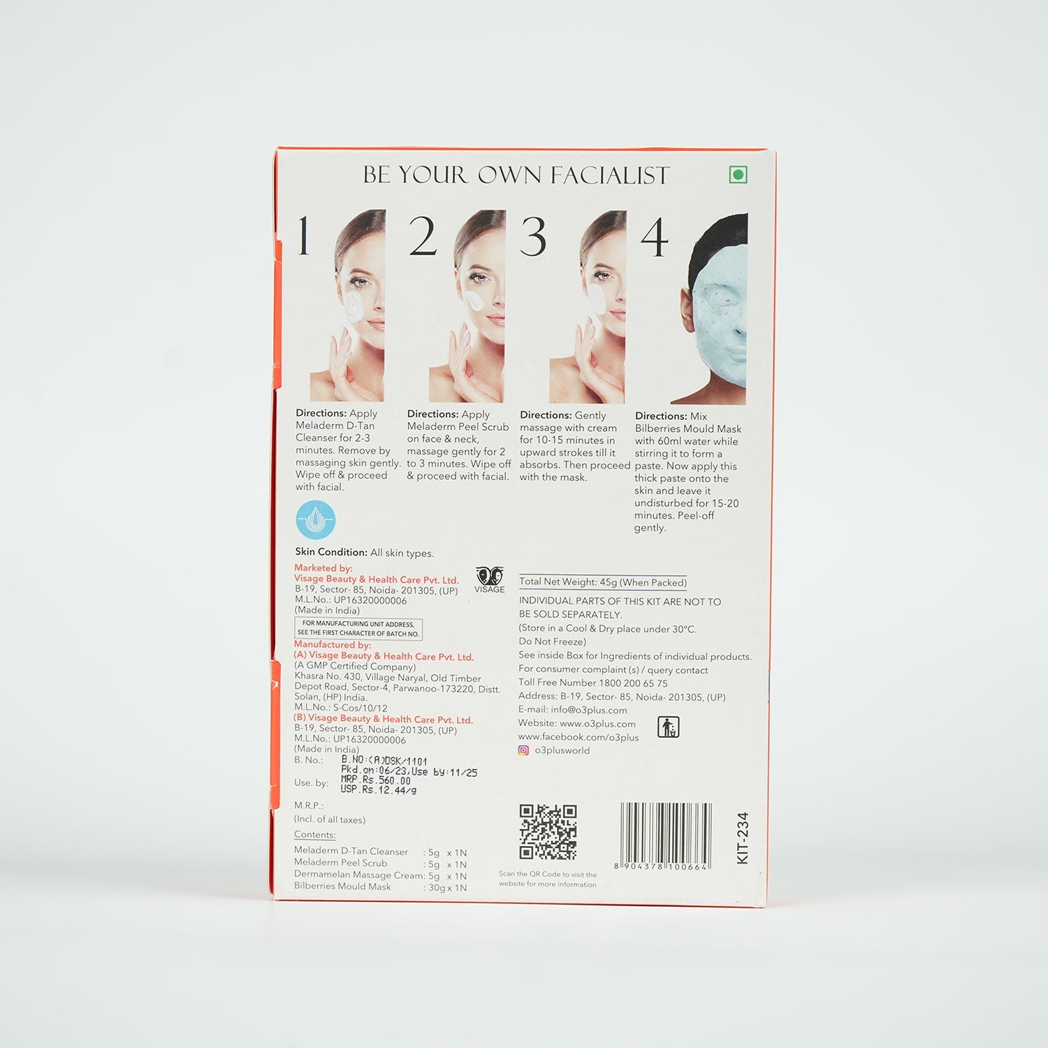 O3+ Skins Lutions D-Tan Facial kit with Peel off Mask 45gm - Pinkbliss