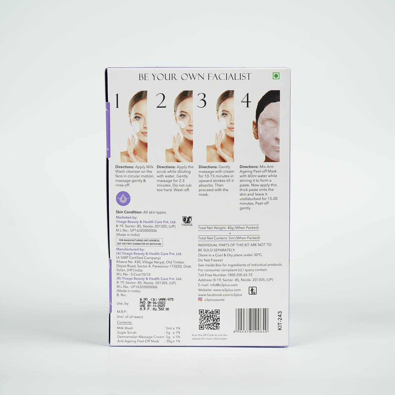 O3+ Skins Lutions Anti Ageing Facial kit With Peel off Mask 45gm - Pinkbliss