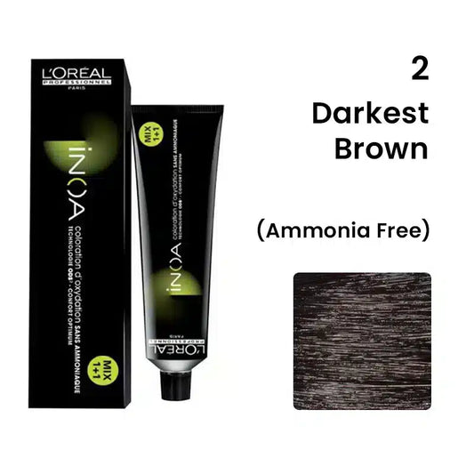 L’oreal Professionnel Paris INOA Ammonia-free Permanent Hair Color -2 (Darkest Brown) - Pinkbliss