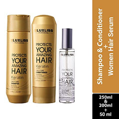 Luxliss Professional Keratin Dailycare Shampoo Conditioner and Serum (250ml, 200ml, 50ml) - Pinkbliss