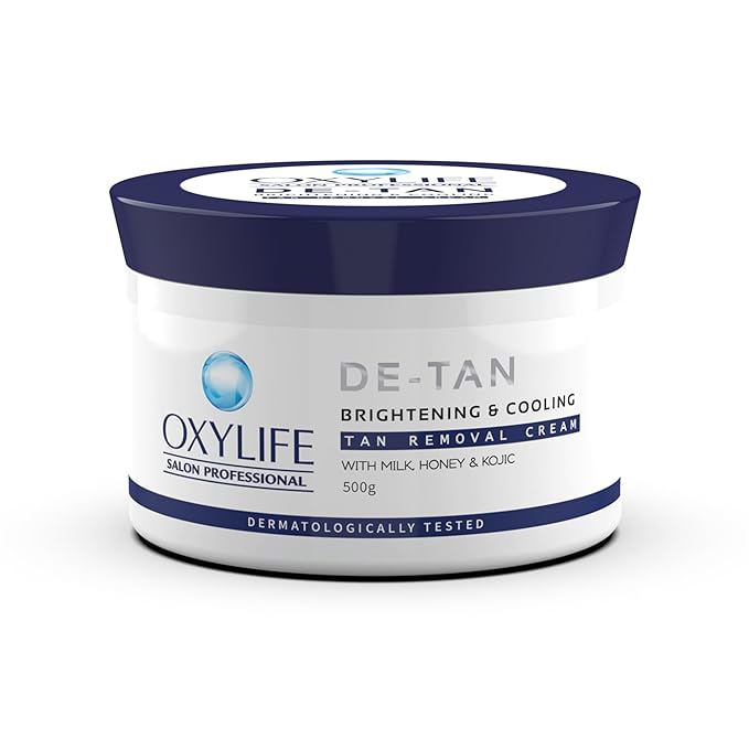 Oxylife Salon Professional Detan Brightening & Lightening Tan Removal Pack - 500g | Instant Tan Removal & Sun Protection | With Milk, Honey & Kojic | Dermatologically Tested | Lasting Glow | For All Skin Types - Pinkbliss