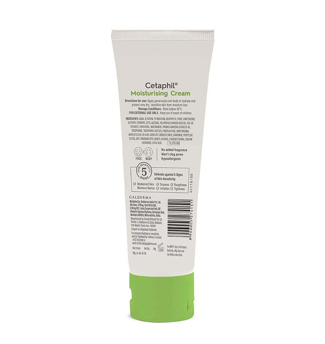 Cetaphil Moisturizing Cream for Dry to Normal Sensitive Skin, 80g - Pinkbliss