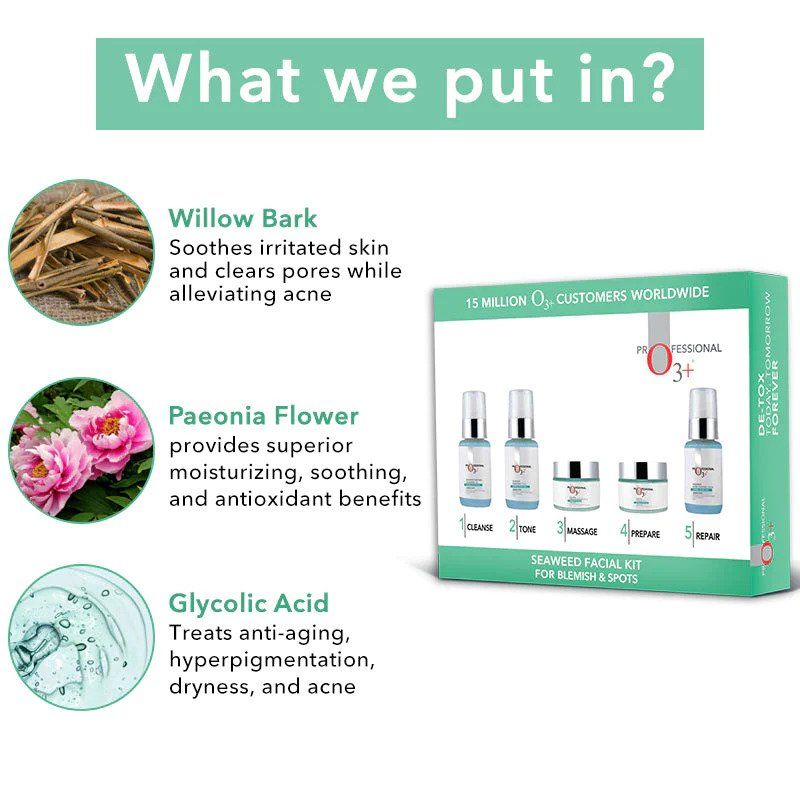 O3+ Professional Seaweed Facial For Blemish - Spots Kit (100gm + 150ml) - Pinkbliss